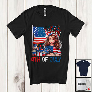 MacnyStore - 4th Of July, Adorable 4th Of July American Flag Girl, Fireworks Firecrackers Patriotic Group T-Shirt