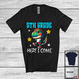 MacnyStore - 5th Grade Here I Come; Colorful Back To School T-Rex Dinosaurs; Boys Students Group T-Shirt