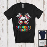 MacnyStore - 5th Grade Vibes, Adorable Back To School Messy Bun Hair Girl Sunglasses, Students Group T-Shirt