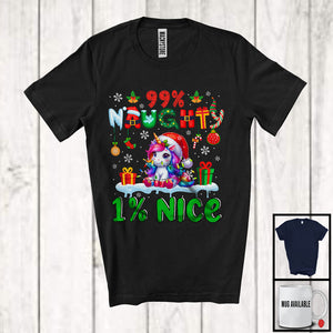 MacnyStore - 99% Naughty 1% Nice; Awesome Christmas Lights Santa Unicorn Lover; Family Snowing Around T-Shirt