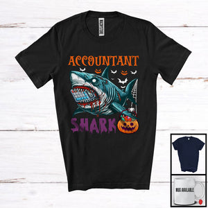 MacnyStore - Accountant Shark, Scary Halloween Costume Pumpkin Zombie Shark, Proud Careers Group T-Shirt