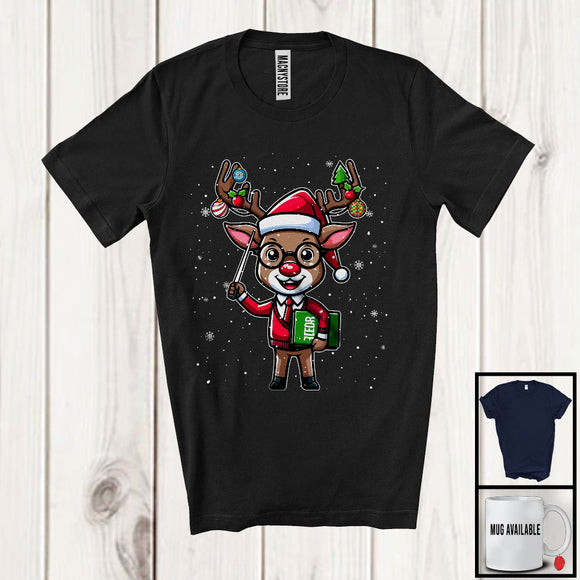 MacnyStore - Adorable Teacher Reindeer Lover; Fantastic Christmas Lights Santa Reindeer; Family Group T-Shirt