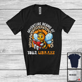 MacnyStore - Adventure Begins At Your Library, Adorable Summer Bee Reading Book, Leopard Rainbow T-Shirt