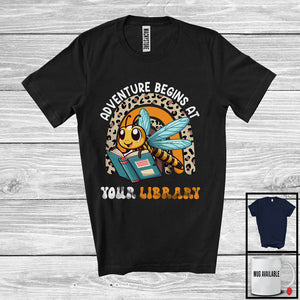 MacnyStore - Adventure Begins At Your Library, Adorable Summer Dragonfly Reading Book, Leopard Rainbow T-Shirt