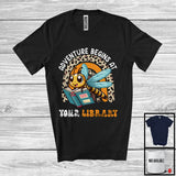 MacnyStore - Adventure Begins At Your Library, Adorable Summer Dragonfly Reading Book, Leopard Rainbow T-Shirt