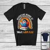 MacnyStore - Adventure Begins At Your Library, Adorable Summer Ladybug Reading Book, Leopard Rainbow T-Shirt