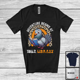 MacnyStore - Adventure Begins At Your Library, Adorable Summer Pigeon Reading Book, Leopard Rainbow T-Shirt