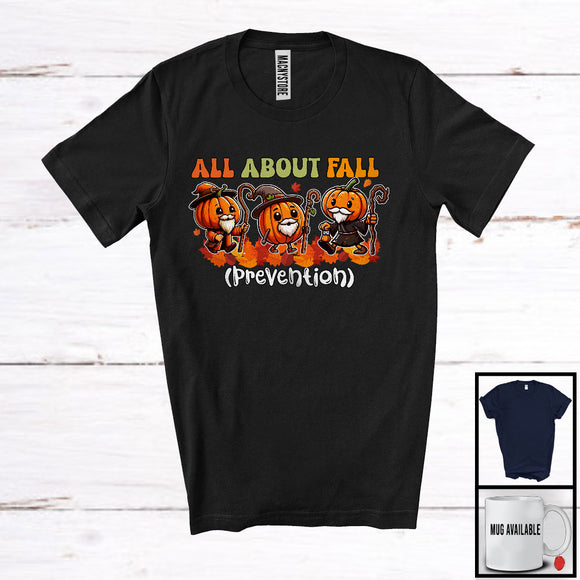 MacnyStore - All About Fall Prevention; Adorable Thanksgiving Three Pumpkin; Fall Autumn Leaves Family Group T-Shirt