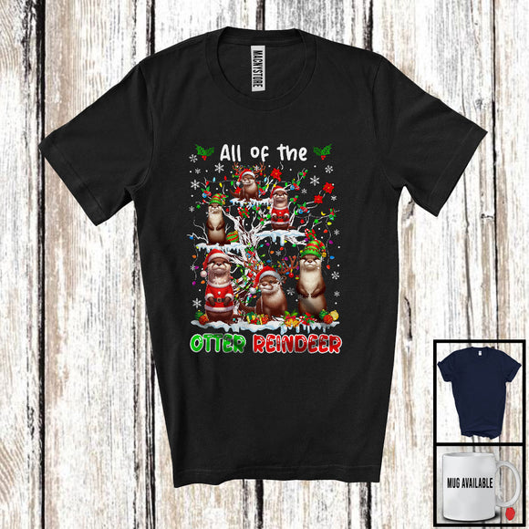 MacnyStore - All Of The Otter Reindeer; Humorous Christmas Otter On X-mas Tree Lights; Snowing Animal T-Shirt