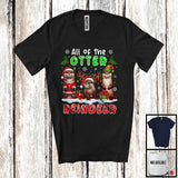 MacnyStore - All Of The Otter Reindeer; Humorous Christmas Three Otters Santa; X-mas Lights Animal T-Shirt