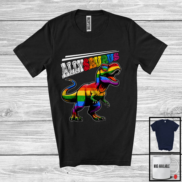 MacnyStore - Allysaurus, Amazing LGBTQ Pride T-Rex Dinosaur Sunglasses, Rainbow Flag Ally LGBT Lover T-Shirt