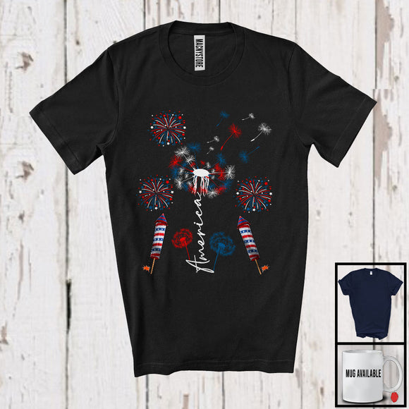 MacnyStore - America, Awesome 4th Of July American Flag Dandelion Flowers, Firecrackers Fireworks Patriotic T-Shirt