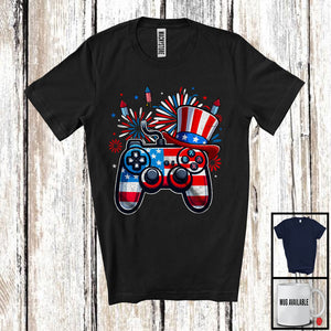 MacnyStore - American Flag Game Controller, Cheerful 4th of July Gamer Gaming, US Fireworks Patriotic T-Shirt