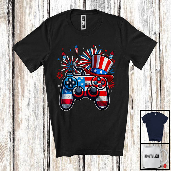 MacnyStore - American Flag Game Controller, Cheerful 4th of July Gamer Gaming, US Fireworks Patriotic T-Shirt