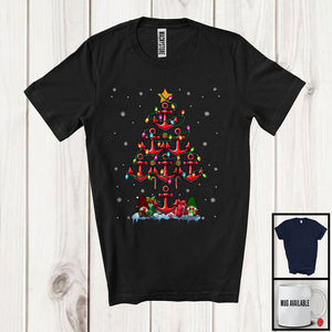 MacnyStore - Anchor Christmas Tree Lights; Joyful Plaid Gnomes Anchor Boating; Snowing Family Group T-Shirt