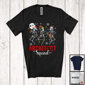 MacnyStore - Architect Squad; Cheerful Christmas Lights Three Dancing Skeletons; Dancer X-mas Group T-Shirt