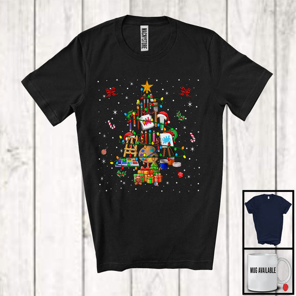 MacnyStore - Art Christmas Tree; Amazing X-mas Lights Santa Elf Reindeer Art Teacher; Family Group T-Shirt