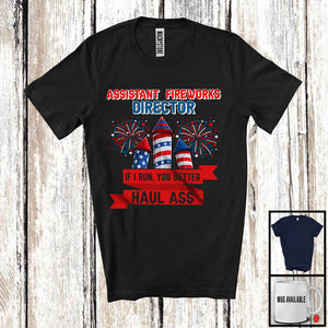 MacnyStore - Assistant Fireworks Director If I Run, Sarcastic 4th Of July Firecrackers, USA Flag Patriotic T-Shirt