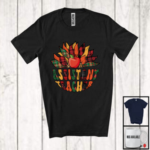 MacnyStore - Assistant Teacher, Lovely Leopard Plaid Sunflower, Flowers Pencil Lover Education Group T-Shirt