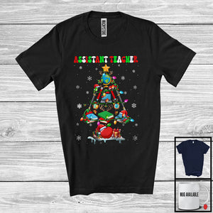 MacnyStore - Assistant Teacher; Proud Christmas Tree Lights Jobs Careers; X-mas Pajama Family Group T-Shirt