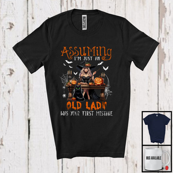 MacnyStore - Assuming I'm Just An Old Lady Was Your First Mistake, Humorous Halloween Witch, Black Cat Lover T-Shirt
