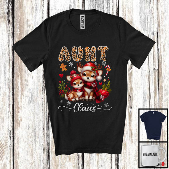 MacnyStore - Aunt Claus; Lovely Christmas Leopard Plaid Reindeer Lover; X-mas Snowing Family Group T-Shirt