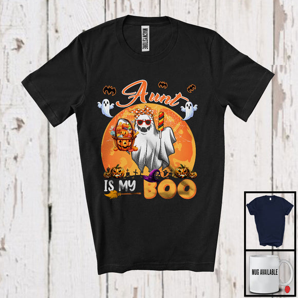 MacnyStore - Aunt Is My Boo, Lovely Halloween Ghost Sunglasses Bow Tie, Moon Matching Family Group T-Shirt