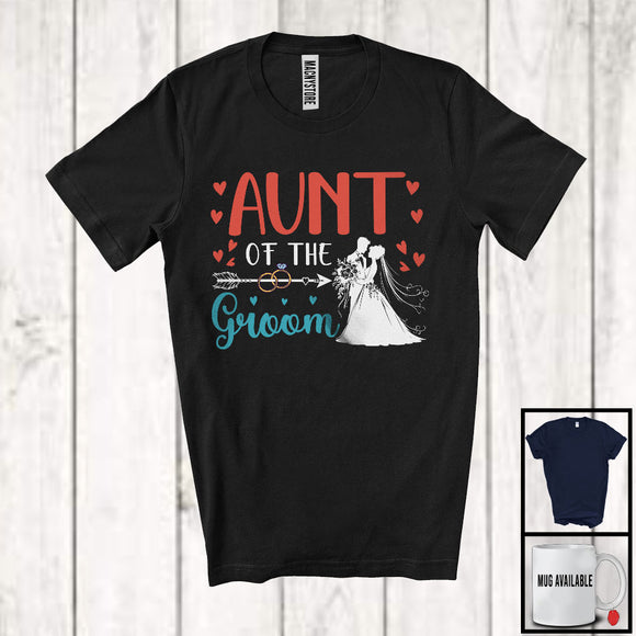 MacnyStore - Aunt Of Groom, Lovely Mother's Day Wedding Couple Lover Rings Hearts, Family Group T-Shirt