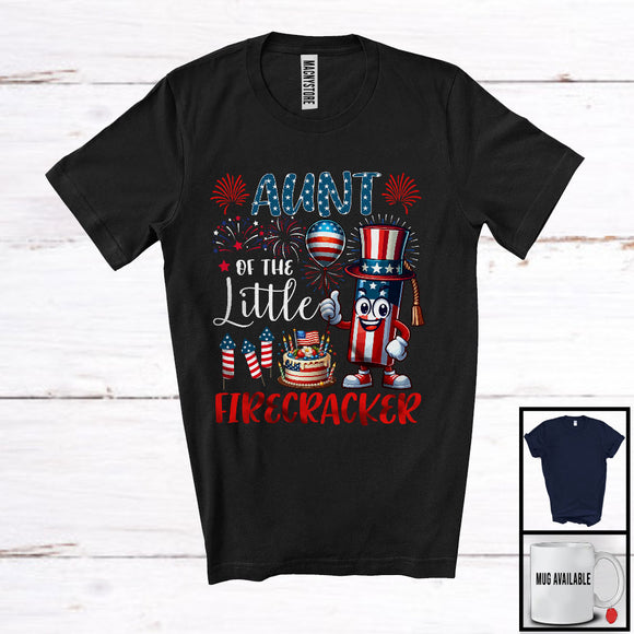 MacnyStore - Aunt Of The Little Firecracker, Adorable 4th Of July Birthday Firework, US Flag Family Patriotic T-Shirt
