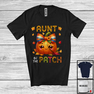 MacnyStore - Aunt Of The Patch; Adorable Thanksgiving Pumpkin Face; Fall Leaves Family Group T-Shirt