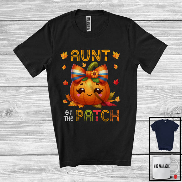 MacnyStore - Aunt Of The Patch; Adorable Thanksgiving Pumpkin Face; Fall Leaves Family Group T-Shirt