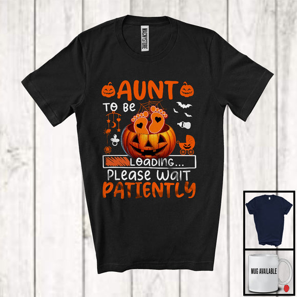 MacnyStore - Aunt To Be Please Wait Patiently; Awesome Halloween Pregnancy Footprint Pumpkin; Family T-Shirt