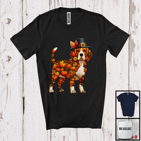 MacnyStore - Autumn Pumpkin Pilgrim Beagle Shape; Wonderful Thanksgiving Fall Leaves Dog Owner T-Shirt