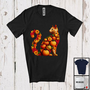 MacnyStore - Autumn Pumpkin Pilgrim Cat Shape; Wonderful Thanksgiving Fall Leaves Cat Owner T-Shirt