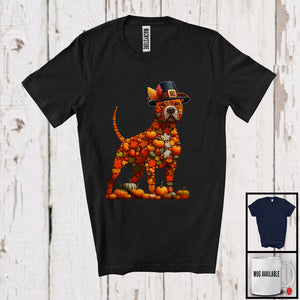 MacnyStore - Autumn Pumpkin Pilgrim Pit Bull Shape; Wonderful Thanksgiving Fall Leaves Dog Owner T-Shirt