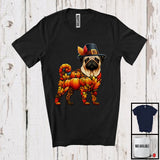 MacnyStore - Autumn Pumpkin Pilgrim Pug Shape; Wonderful Thanksgiving Fall Leaves Dog Owner T-Shirt