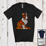 MacnyStore - Autumn Pumpkin Pilgrim St. Bernard Shape; Wonderful Thanksgiving Fall Leaves Dog Owner T-Shirt