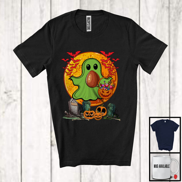 MacnyStore - Avocado Wearing Ghost Boo Costume; Humorous Halloween Pumpkin Candy Lover; Fruit Vegan T-Shirt