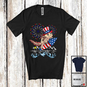 MacnyStore - Axolotl Riding Firecracker, Amazing 4th Of July American Flag Fireworks, Patriotic Group T-Shirt