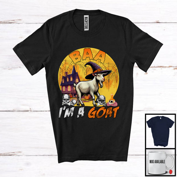 MacnyStore - Baa I'm A Goat, Sarcastic Halloween Costume Witch Farm Farmer, Scary Moon Skulls Lover T-Shirt