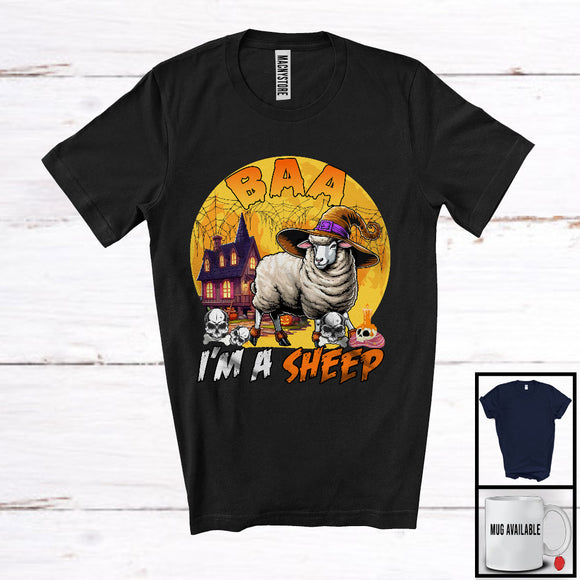 MacnyStore - Baa I'm A Sheep, Sarcastic Halloween Costume Witch Farm Farmer, Scary Moon Skulls Lover T-Shirt