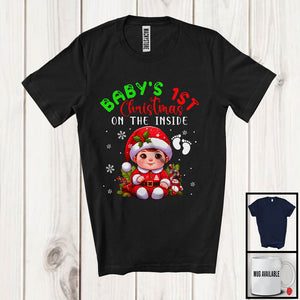 MacnyStore - Baby's 1st Christmas On The Inside; Adorable Santa Pregnancy Announcement; X-mas Family T-Shirt