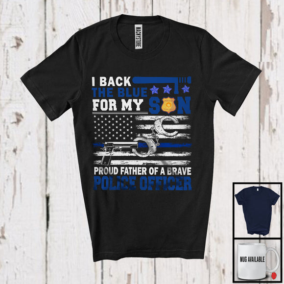 MacnyStore - Back The Blue For My Son, Proud Father's Day American Flag Police Officer Dad, Family Group T-Shirt