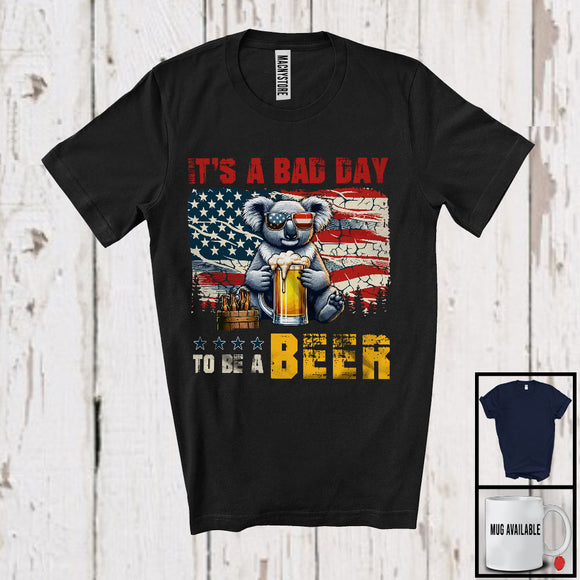 MacnyStore - Bad Day To Be A Beer, Humorous 4th Of July Koala Drinking Beer, Vintage US Flag Patriotic T-Shirt