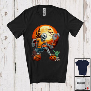 MacnyStore - Badminton Skeleton Player; Humorous Halloween Moon Skeleton Lover; Sport Playing Team T-Shirt