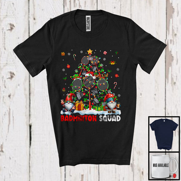 MacnyStore - Badminton Squad; Lovely Baseball Equipment Christmas Tree Lights; Sport Player Gnomes T-Shirt