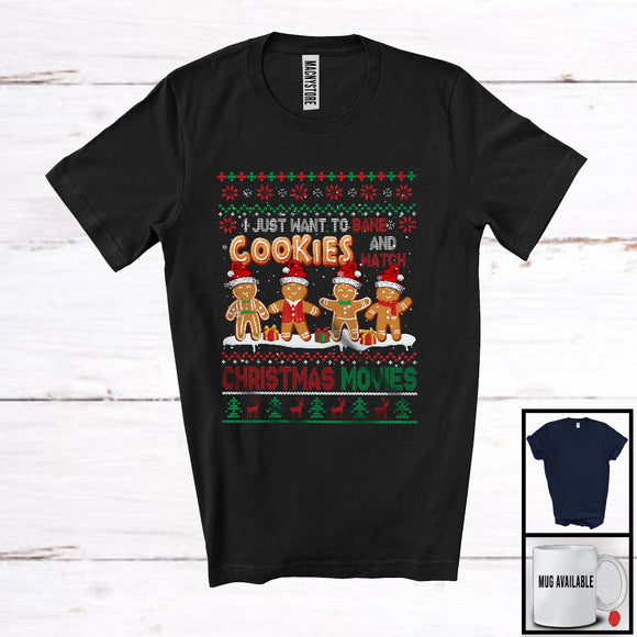 MacnyStore - Bake Cookies And Watch Christmas Movies; Amazing Sweater Four Santa Gingerbreads; Family T-Shirt