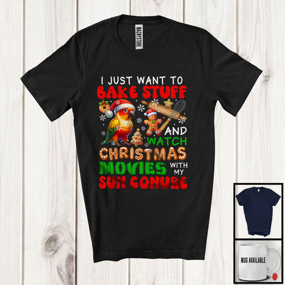 MacnyStore - Bake Stuff Watch Christmas Movies With Sun Conure; Adorable Snow Gingerbread; Baking Baker T-Shirt