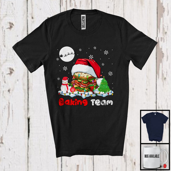 MacnyStore - Baking Team; Adorable Christmas Sandwich Santa; X-mas Lights Snowing Baker Group T-Shirt