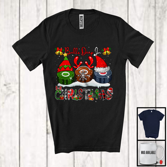 MacnyStore - Balls Deep In Christmas; Joyful Three Ice Hockey Ornaments; Plaid Pajamas Sport Player Team T-Shirt